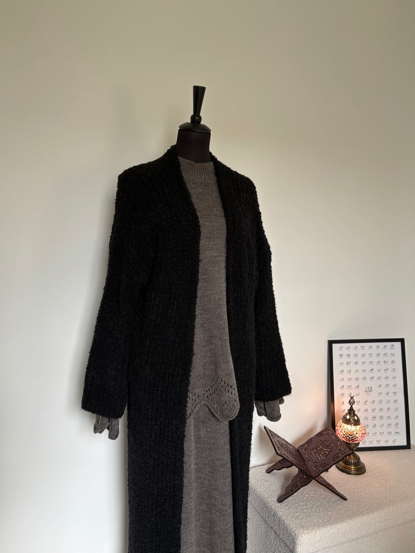 Lange Strickjacke in Teddy-Optik