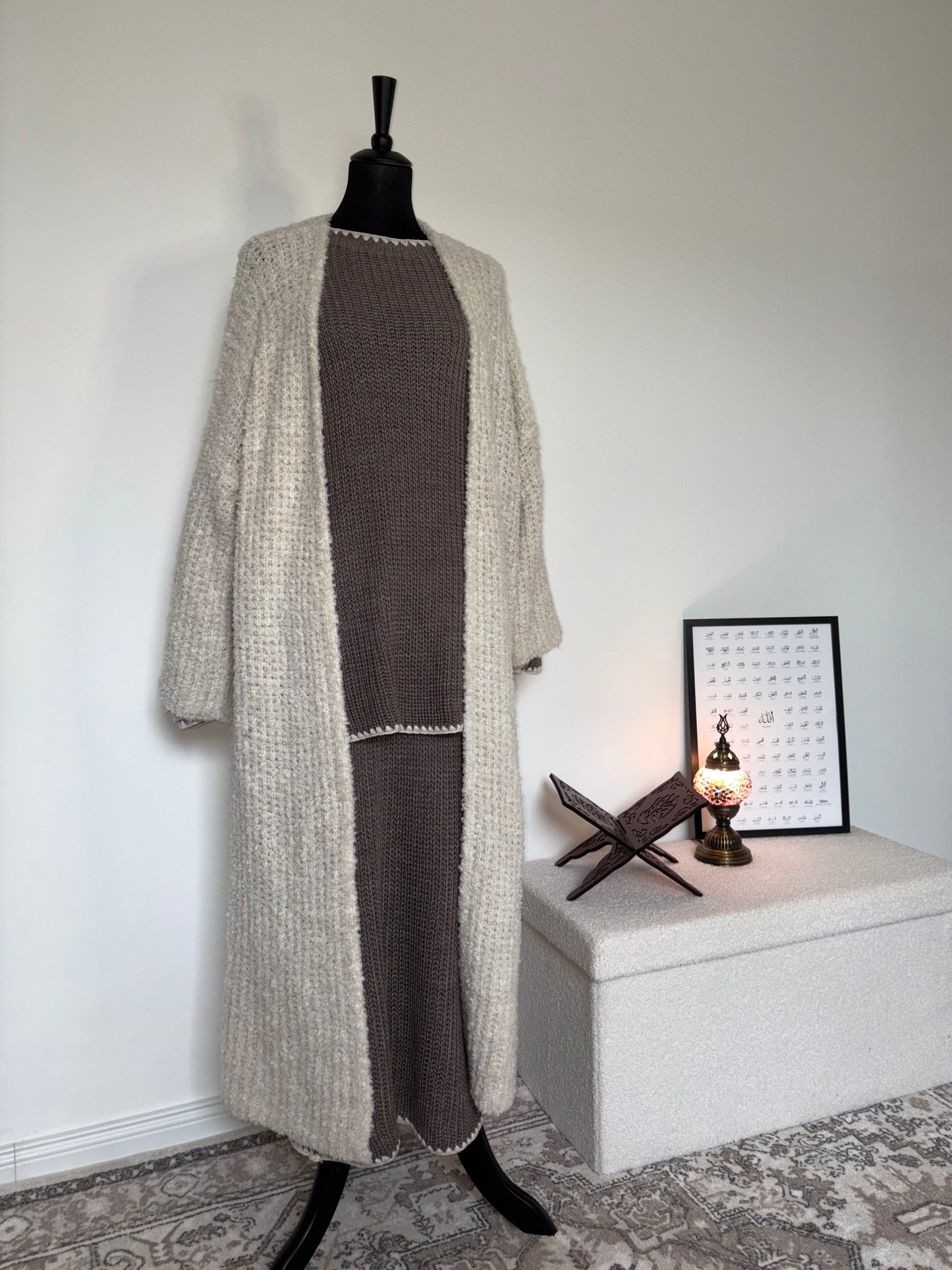 Lange Strickjacke in Teddy-Optik