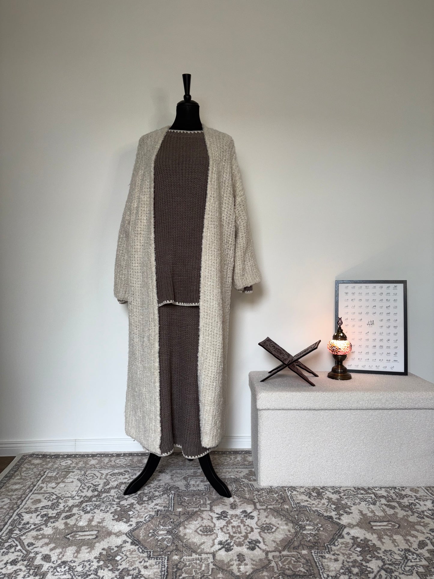 Lange Strickjacke in Teddy-Optik